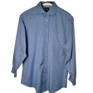 Jos A Bank Traveler Travel Tech Tailored Fit‎ Long Sleeve Blue Dress Shirt 17-33